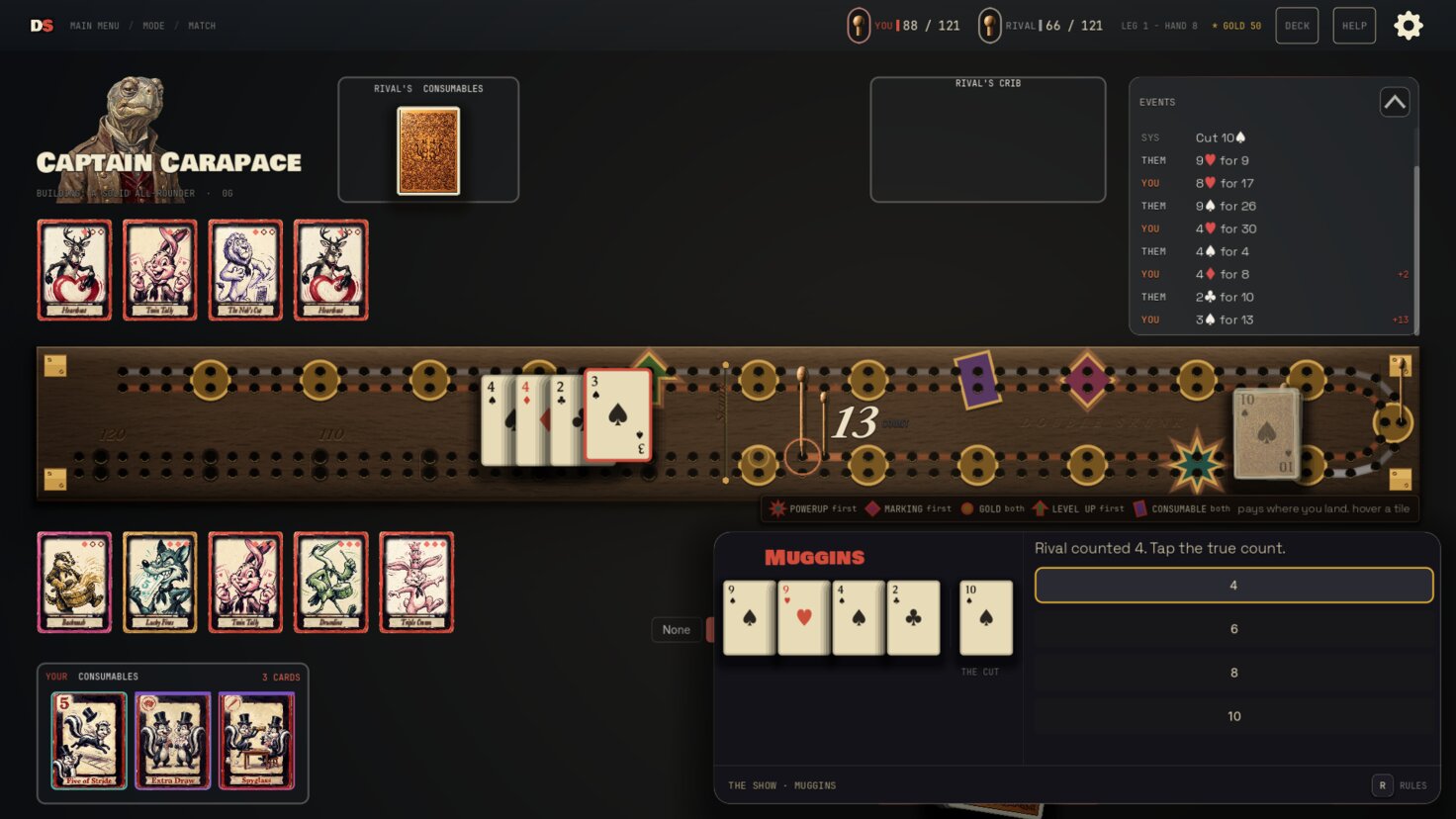A muggins call: the rival counted 4 and the game asks you to tap the true count.